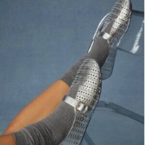 Jeffrey Campbell Mary Jane Shelly Flats Silver Perforated Leather Ballet 6 laser